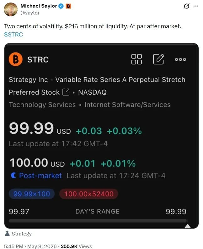 迈克尔·塞勒力推STRC,将其作为比特币和MSTR的低波动性替代品