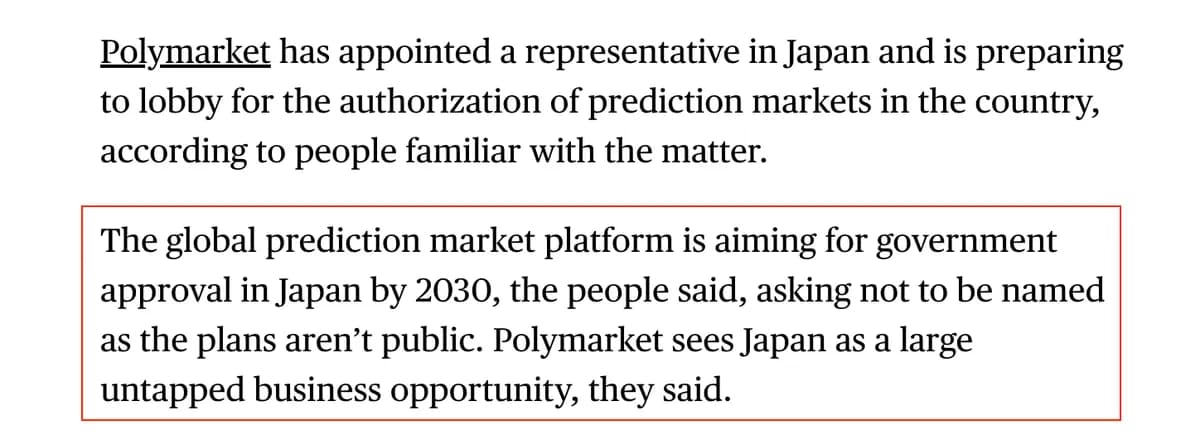Polymarket 瞄准日本市场,任命代表以推动2030年获批