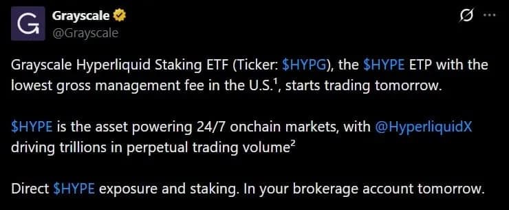 灰度推0.29%费率Hyperliquid质押ETF引发价格战,富兰克林邓普顿点名传统金融惧怕区块链