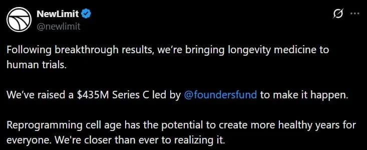 Coinbase首席执行官布莱恩·阿姆斯特朗(Brian Armstrong)创立的新公司Newlimit完成4.35亿美元融资,估值翻三倍至31亿美元
