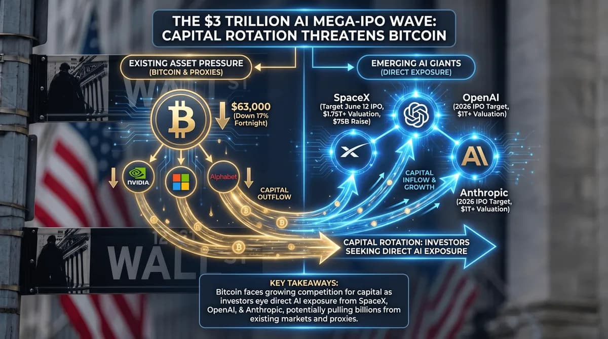 3万亿美元的人工智能IPO浪潮或将吸引资金从比特币市场流出,投资者正争相追逐新兴市场巨头