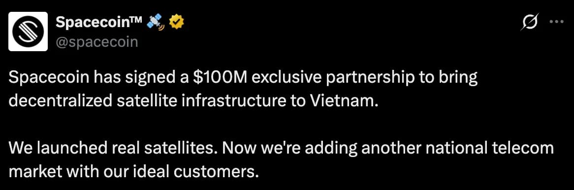 Spacecoin 与越南达成合作,目标年收入达1亿美元