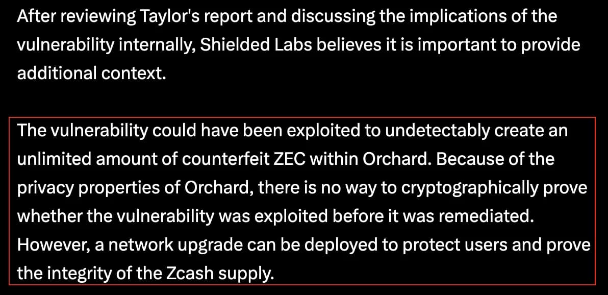 Zcash修复了允许无限量伪造ZEC的关键漏洞,与此同时其价格暴跌41%