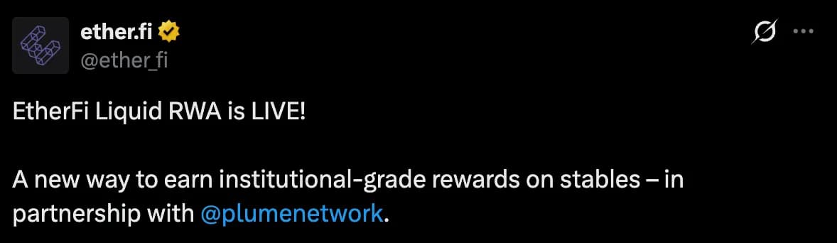 Etherfi 与 Plume 联合推出由贝莱德和富达支持的 1 亿美元 RWA 保险库