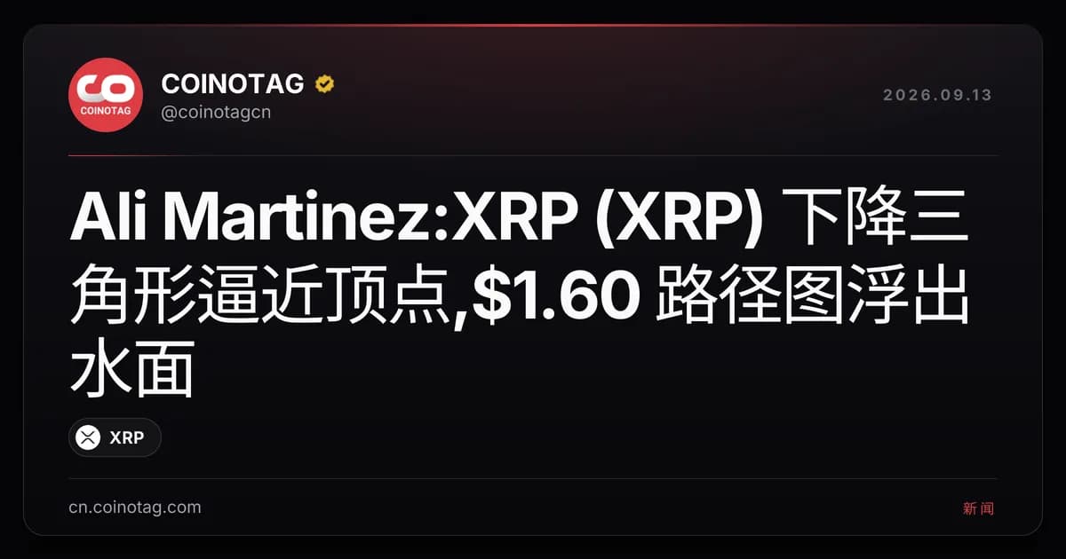Ali Martinez:XRP (XRP) 下降三角形逼近顶点,$1.60 路径图浮出水面