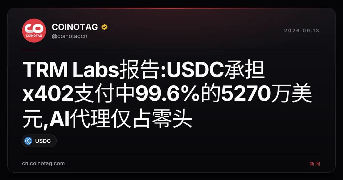 TRM Labs报告:USDC承担x402支付中99.6%的5270万美元,AI代理仅占零头