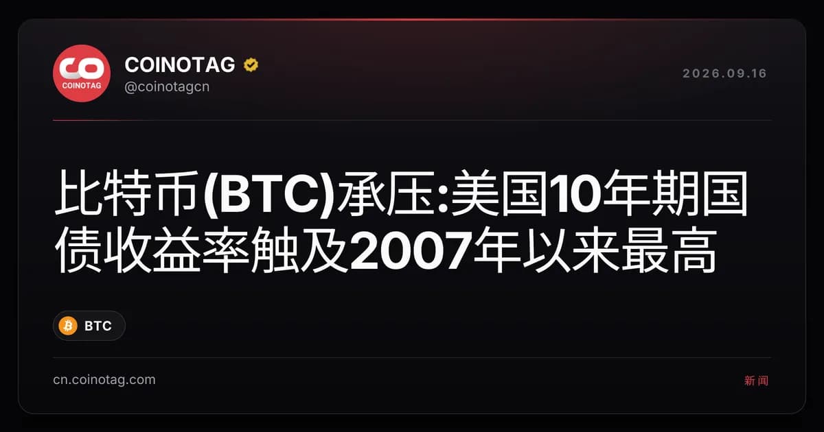 比特币(BTC)承压:美国10年期国债收益率触及2007年以来最高