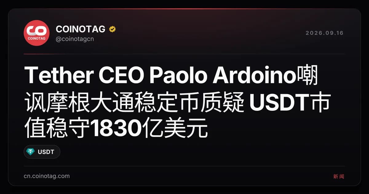 Tether CEO Paolo Ardoino嘲讽摩根大通稳定币质疑 USDT市值稳守1830亿美元