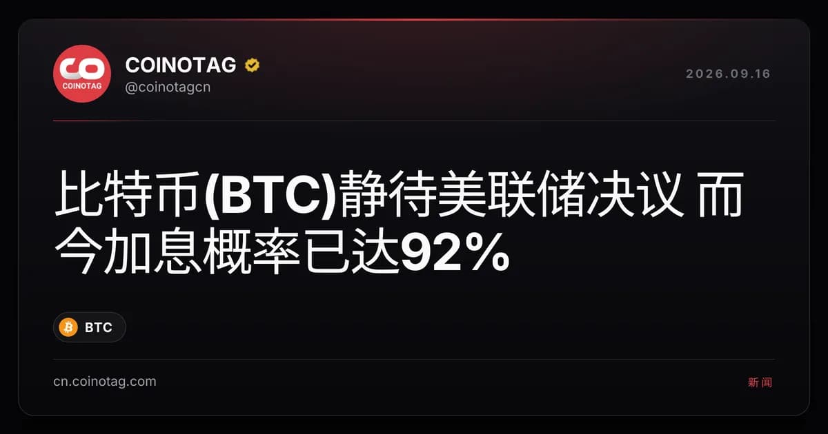 比特币(BTC)静待美联储决议 而今加息概率已达92%