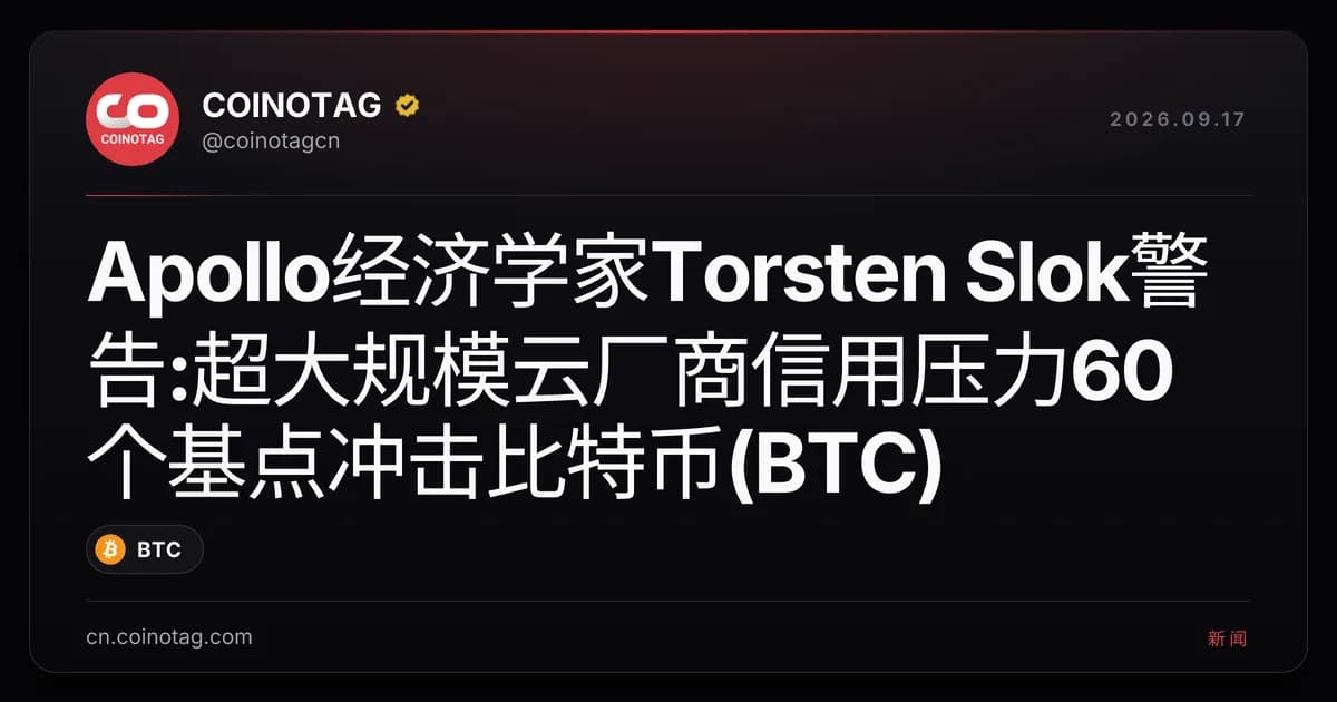 Apollo经济学家Torsten Slok警告:超大规模云厂商信用压力60个基点冲击比特币(BTC)