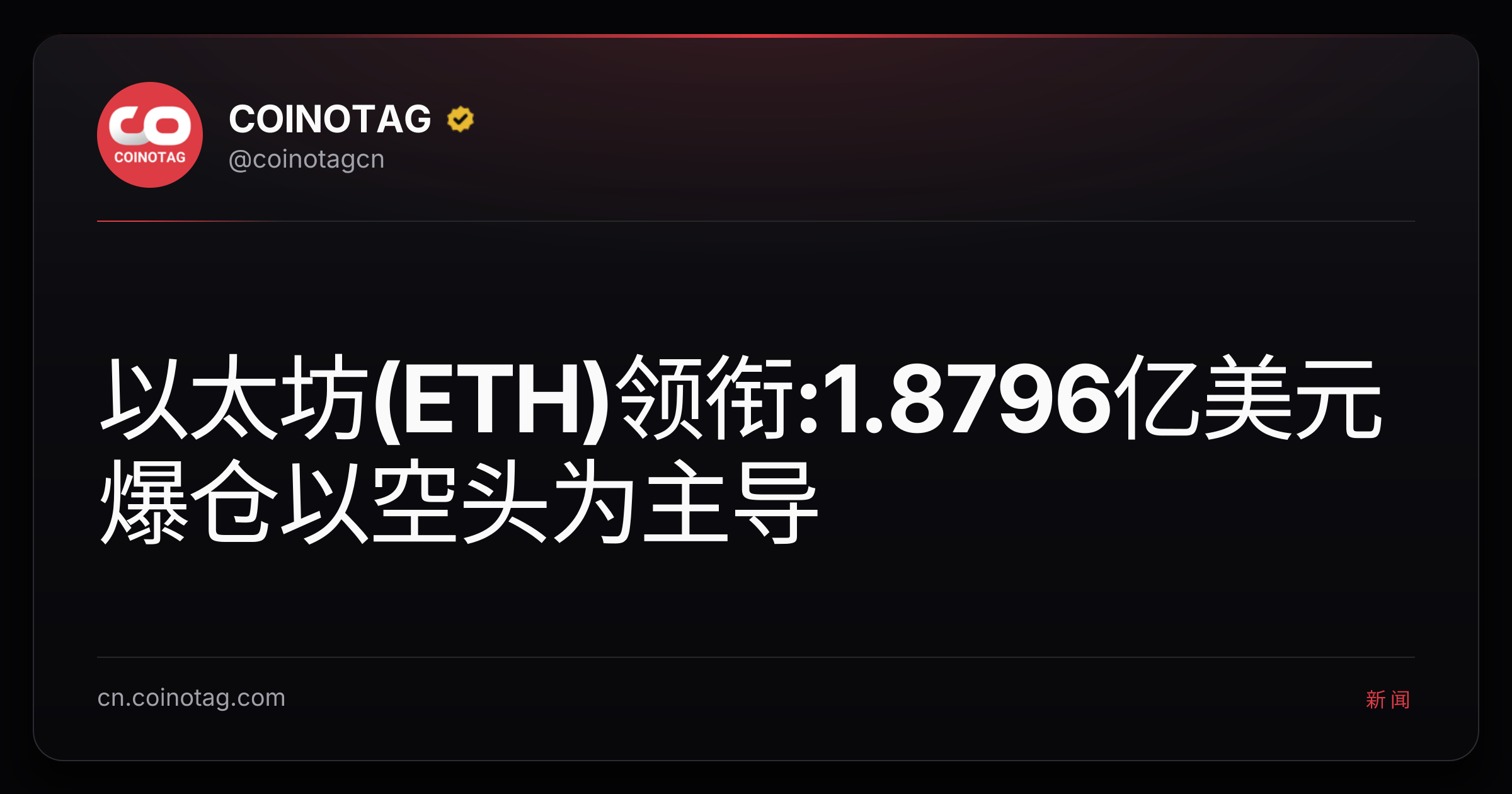 以太坊(ETH)领衔:1.8796亿美元爆仓以空头为主导