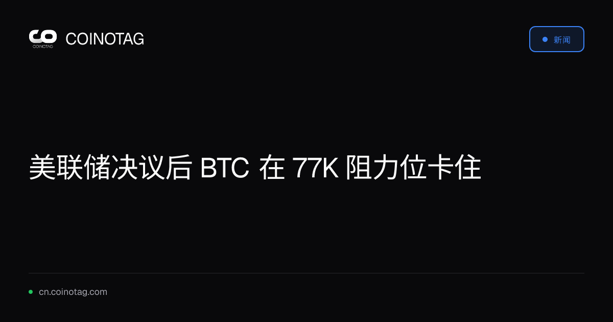 美联储决议后 BTC 在 77K 阻力位卡住