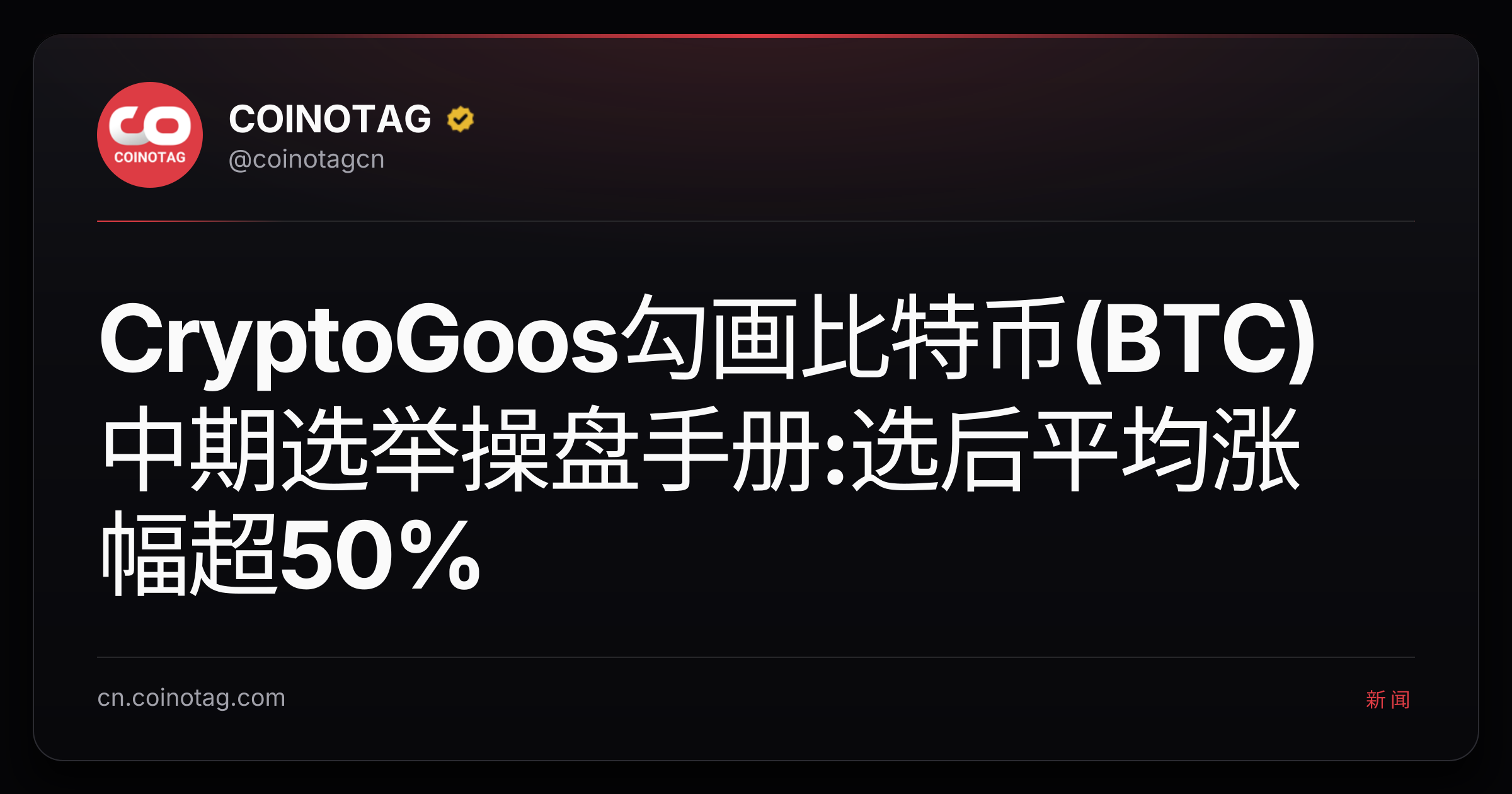 CryptoGoos勾画比特币(BTC)中期选举操盘手册:选后平均涨幅超50%