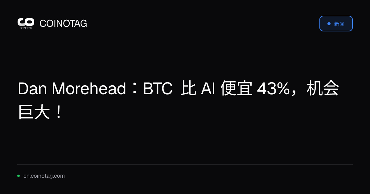 Dan Morehead：BTC 比 AI 便宜 43%，机会巨大！