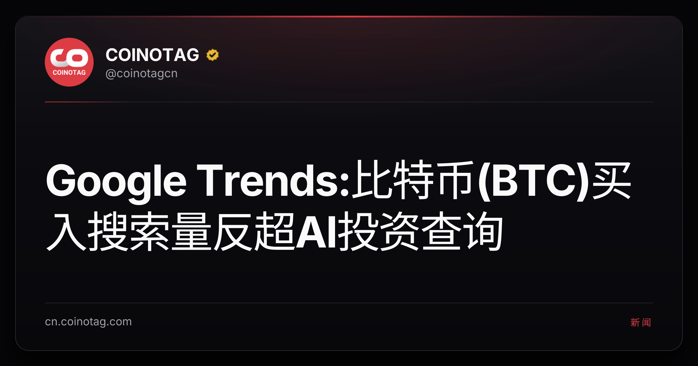 Google Trends:比特币(BTC)买入搜索量反超AI投资查询