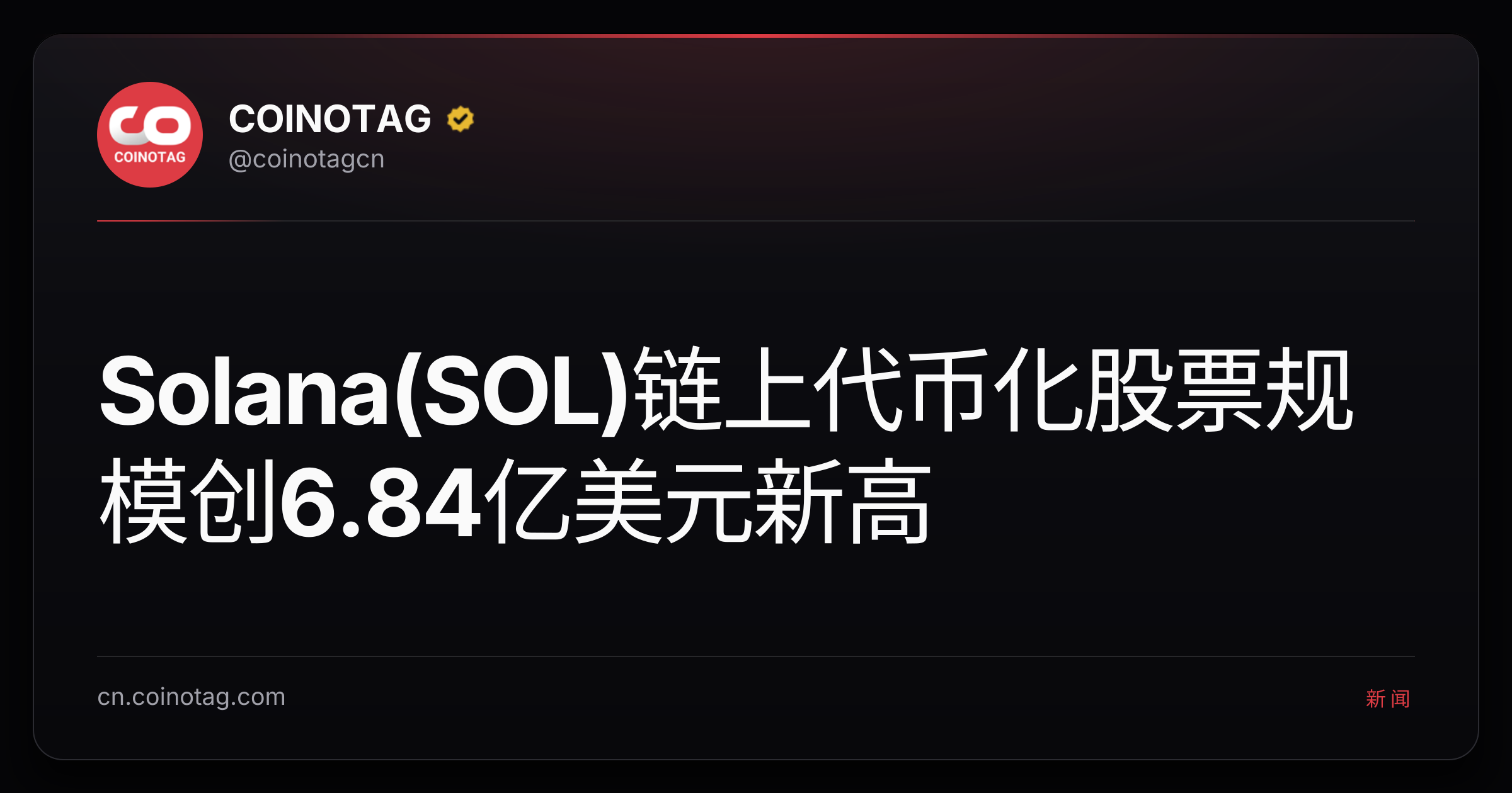 Solana(SOL)链上代币化股票规模创6.84亿美元新高
