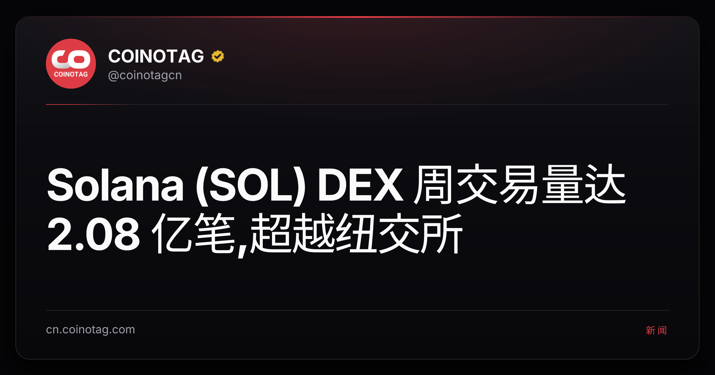 Solana (SOL) DEX 周交易量达 2.08 亿笔,超越纽交所