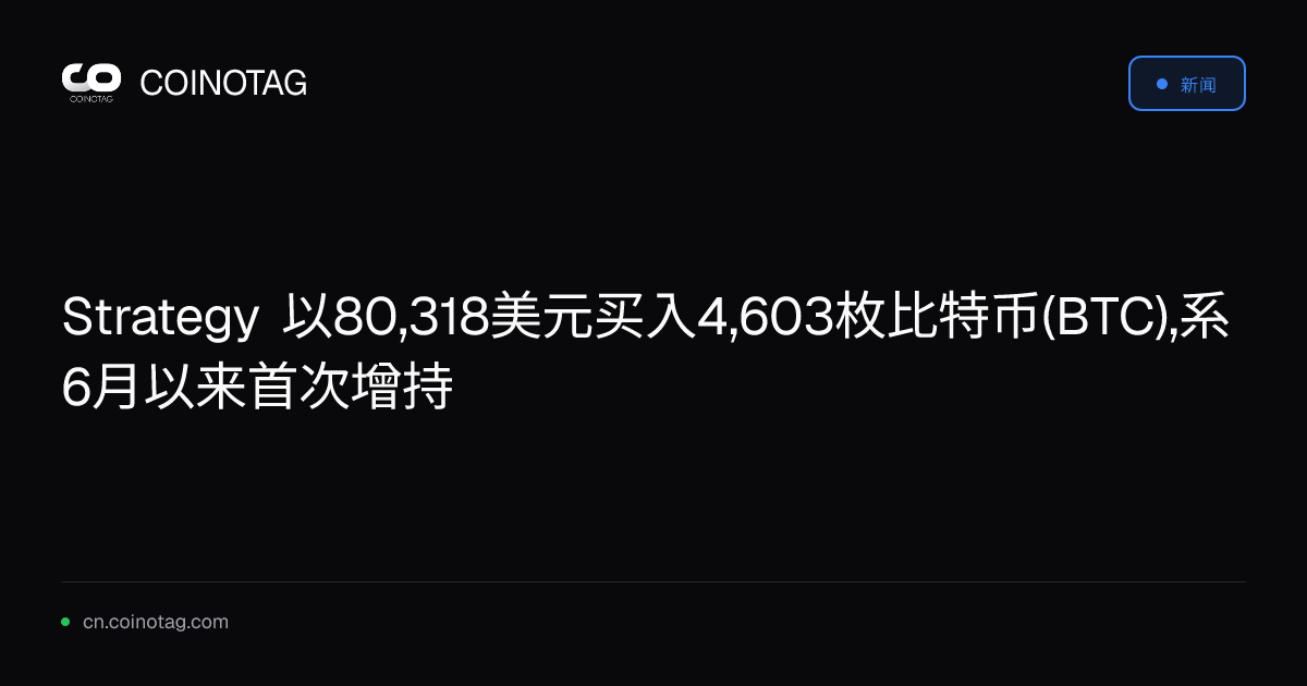 Strategy 以80,318美元买入4,603枚比特币(BTC),系6月以来首次增持